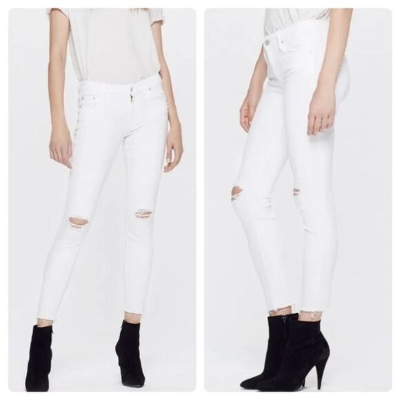 MOTHER Looker Ankle Fray Skinny Jeans White Little Miss Innocent $268 - Picture 1 of 6